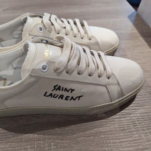 YSL COURT CLASSIC EMBROIDERED SNEAKERS IN CANVAS AND LEATHER